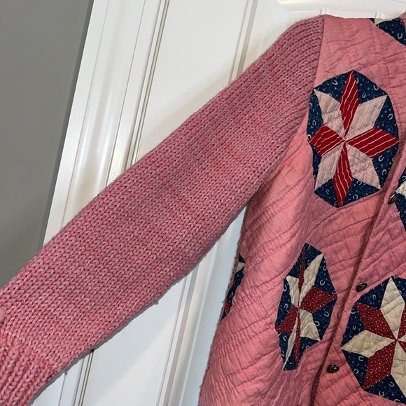 Handmade vintage sweater quilted front folksy boho hippie artsy patchwork M/L - Picture 3 of 14